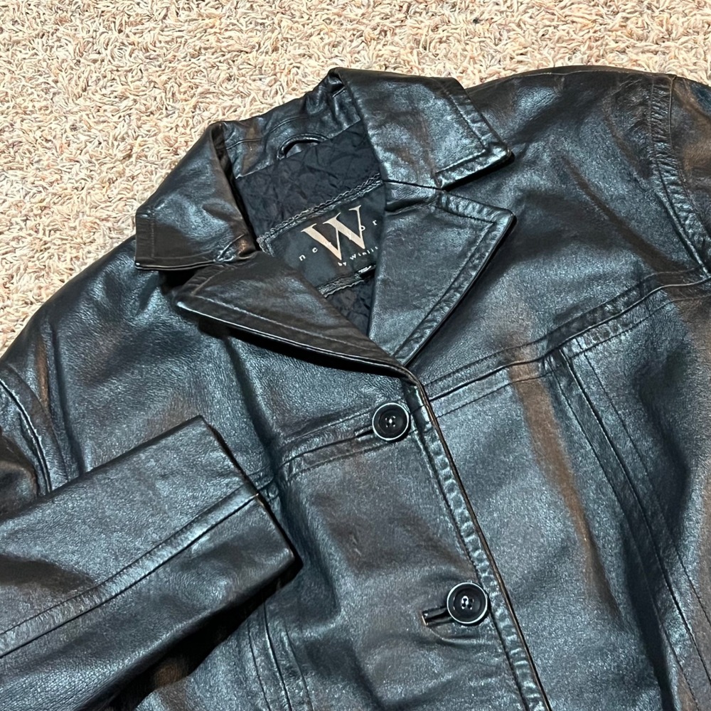 NEW YORK by Winlit Women's Black Genuine Leather Button Up Coat Jacket Size S